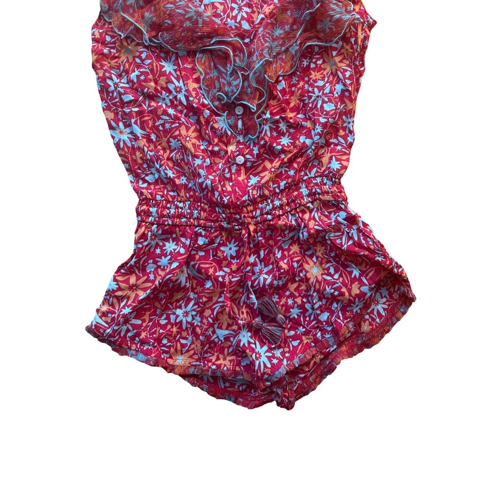 Poupette St. Barth Kids Floral Bodysuit in Red and Blue